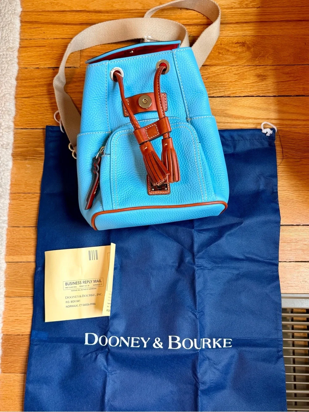 NWT Dooney & Bourke Pebble Grain Sky Blue Small Murphy Backpack.